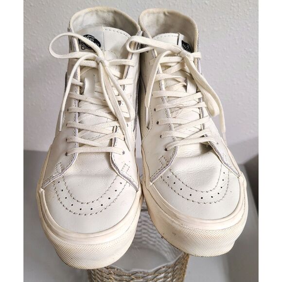 Vans Sk8-Hi Reissue Leather True White Shoes Sz Mens 7 Women’s 8.5 VN0A2XSBODJ - Picture 3 of 8